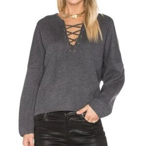 Vince Wool Cashmere Lace Up Front Grey Dolman Long Sleeve Pullover Sweater- XS